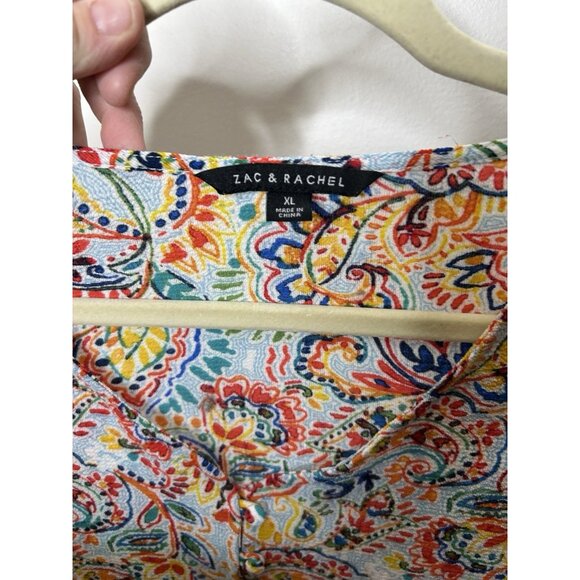 Zac & Rachel White Colorful Floral Short Sleeve V Neck Top Blouse Size XL - Picture 7 of 8